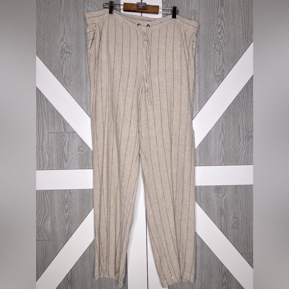 D11.02 Vince Camuto Cozy Beige Striped Lounge Pants XL - Picture 1 of 8